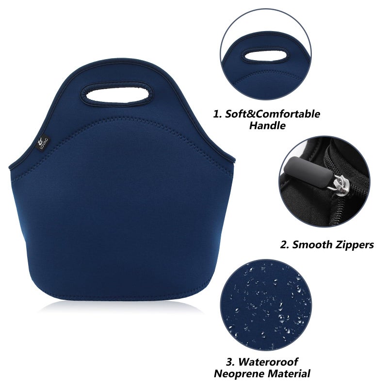 LOVAC Neoprene Lunch Bag, Thick Insulated Lunch Bag - Durable & Waterproof Lunch Tote With Zipper For Outdoor Travel Work (Blue) - Image 3
